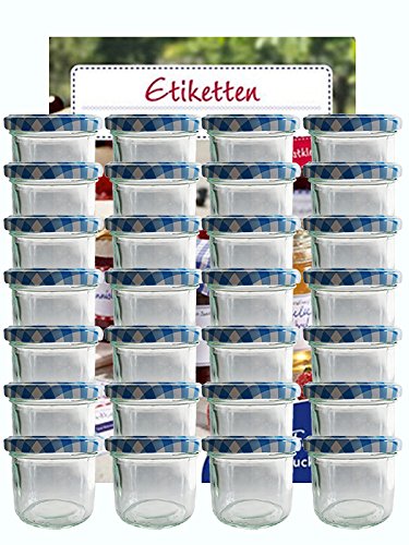 hocz Vorratsgläser-Sturzgläser Set | Menge 25 Stück | Füllmenge 125 ml | mit Schraub-Deckel Deckelfarbe Blau Karriert 25 Etiketten | für Marmeladengläser Haushaltsetiketten beschriften Gläse hocz Vorratsgläser-Sturzgläser Set | Menge 25 Stück | Füllmenge 125 ml | mit Schraub-Deckel Deckelfarbe Blau Karriert 25 Etiketten | für Marmeladengläser Haushaltsetiketten beschriften Gläse von hocz