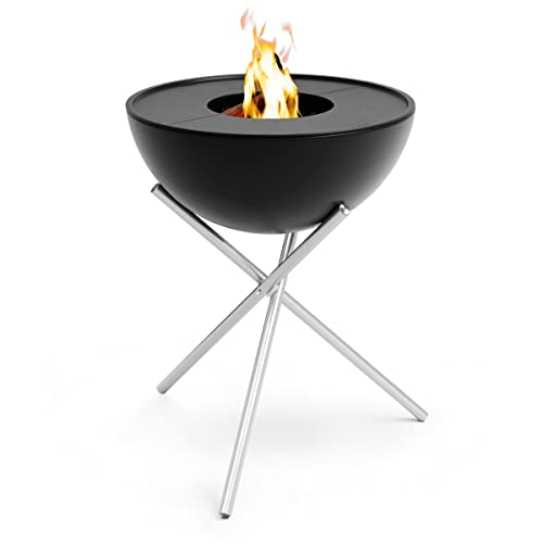höfats - BOWL 70 Plancha Set hoch - raucharme Verbrennung - Feuerstelle und Plancha Grill - kippbarer Feuerkorb inkl. 2 Plancha Grillplatten - Stahl emailliert – schwarz, Ø 70 cm von höfats