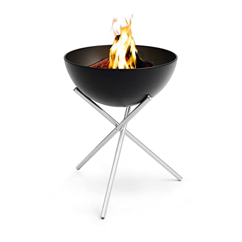 höfats - Bowl 57 Feuerschale mit Edelstahl Dreibein - raucharme Verbrennung - Feuerstelle mit Plancha Grillplatte und Grillrost nutzbar - kippbarer Feuerkorb Stahl emailliert, schwarz, Ø 57 cm von höfats