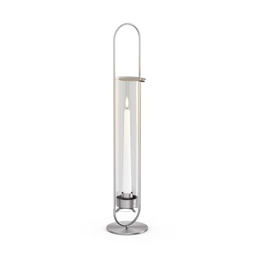 höfats - OVAL Candle 55 Silber - Windlicht zum Aufstellen oder Hängen - Kerzenständer aus Edelstahl und Glas - Kerzenhalter für Stabkerzen bis 25 cm - leichte Reinigung - Höhe 55 cm von höfats