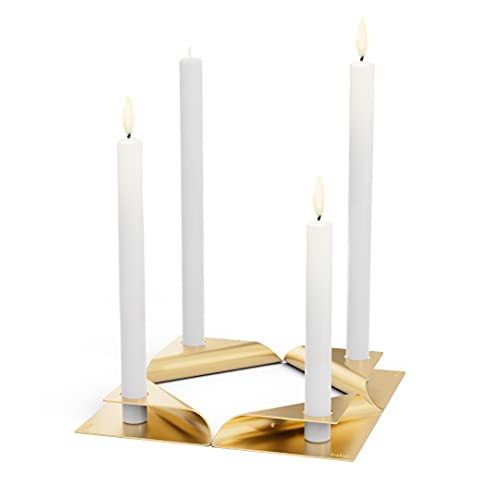 höfats - Square Candle - Kerzenhalter aus Edelstahl für Stabkerze 20-24mm - Kerzenständer in Gold - 17x9x2,5 cm - 4er Set von höfats