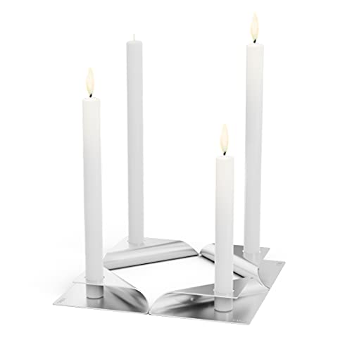 höfats - Square Candle - Kerzenhalter aus Edelstahl für Stabkerze 20-24mm - Kerzenständer in Silber - 17x9x2,5 cm - 4er Set von höfats