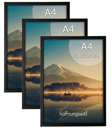hoffnungsart Echtholzrahmen DIN A4 schwarz matt lakiert mit bruchresistenem Plexiglas schmaler Posterrahmen 3er Set (DIN A4 3x Rahmen)… von hoffnungsart