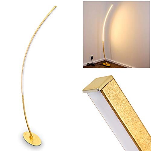 LED Designer Standlampe Nagu in Gold, sehr extravagant, gebogene Stehleuchte mit Fußschalter und Kabel, halbrunde Zimmerlampe, Leselampe - fest eingebaute LEDs 1100 Lumen, 3000 Kelvin, 11 Watt von HOFSTEIN