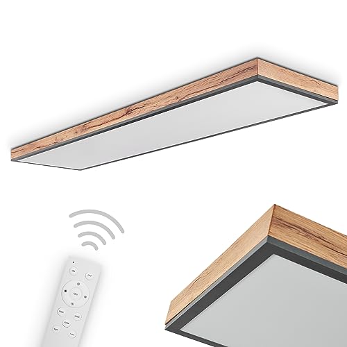 LED Panel Salmi, dimmbares Deckenpanel aus Metall und MDF in Schwarz/Weiß/Holzoptik, 36 Watt, 225-2250 Lumen, Lichtfarbe 2700-6000 Kelvin, mit Fernbedienung von HOFSTEIN