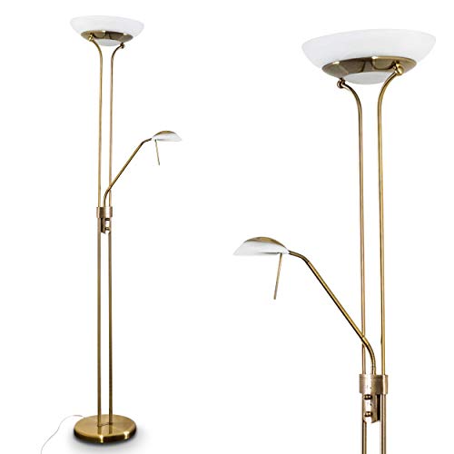 LED Stehlampe Biot, moderne Stehleuchte aus Metall in Altmessing, 18 u. 5 Watt, 1620 u. 450 Lumen, Lichtfarbe 3000 Kelvin, Standleuchte mit Dimmer u. verstellbarem Lesearm, mit Fußschalter am Kabel LED Stehlampe Biot, moderne Stehleuchte aus Metall in Altmessing, 18 u. 5 Watt, 1620 u. 450 Lumen, Lichtfarbe 3000 Kelvin, Standleuchte mit Dimmer u. verstellbarem Lesearm, mit Fußschalter am Kabel von HOFSTEIN