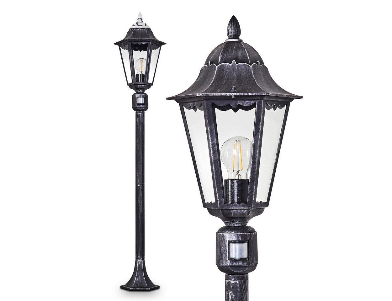 hofstein Außen-Stehlampe »Ganna« Außenleuchte Aluguss in Schwarz/Silber mit Klarglas-Scheiben, ohne Leuchtmittel, Stehleuchte, E27, IP44, m. Bewegungsmelder hofstein Außen-Stehlampe »Ganna« Außenleuchte Aluguss in Schwarz/Silber mit Klarglas-Scheiben, ohne Leuchtmittel, Stehleuchte, E27, IP44, m. Bewegungsmelder von hofstein