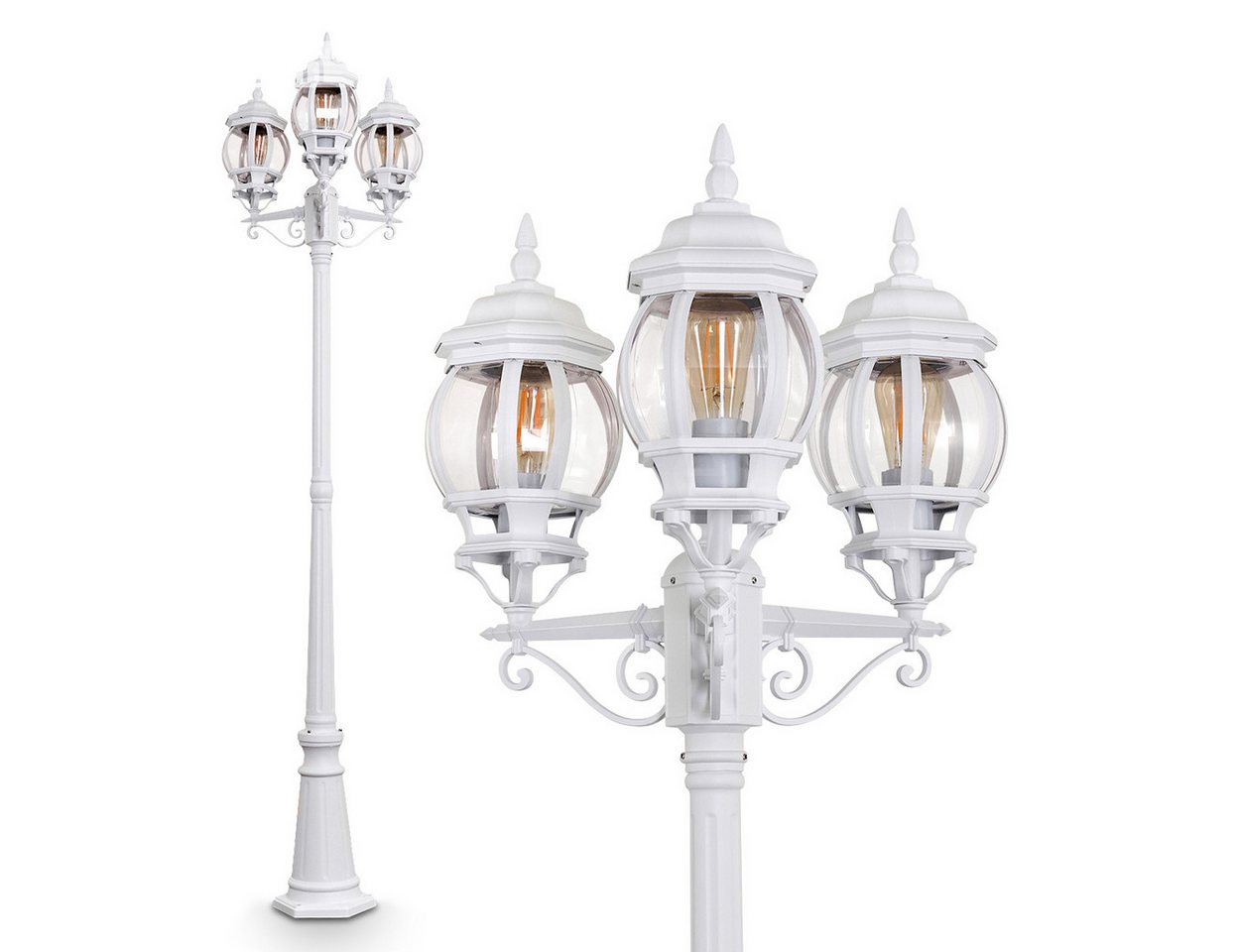 hofstein Außen-Stehlampe »Meyen« Außenleuchte Kandelaber in antikem Look, ohne Leuchtmittel, Metall in Weiß mit Kunststoff-Scheiben, 3-armig, E27, IP44 hofstein Außen-Stehlampe »Meyen« Außenleuchte Kandelaber in antikem Look, ohne Leuchtmittel, Metall in Weiß mit Kunststoff-Scheiben, 3-armig, E27, IP44 von hofstein