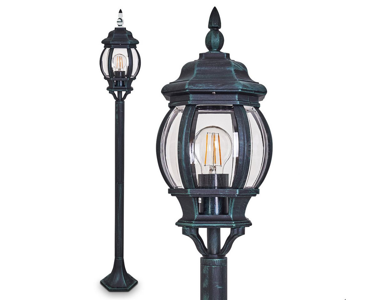 hofstein Außen-Stehlampe »Meyen« Außenleuchte Wegeleuchte in antikem Look, ohne Leuchtmittel, Aluguss in Schwarz/Grün mit Kunststoff-Scheiben, E27, IP44 hofstein Außen-Stehlampe »Meyen« Außenleuchte Wegeleuchte in antikem Look, ohne Leuchtmittel, Aluguss in Schwarz/Grün mit Kunststoff-Scheiben, E27, IP44 von hofstein