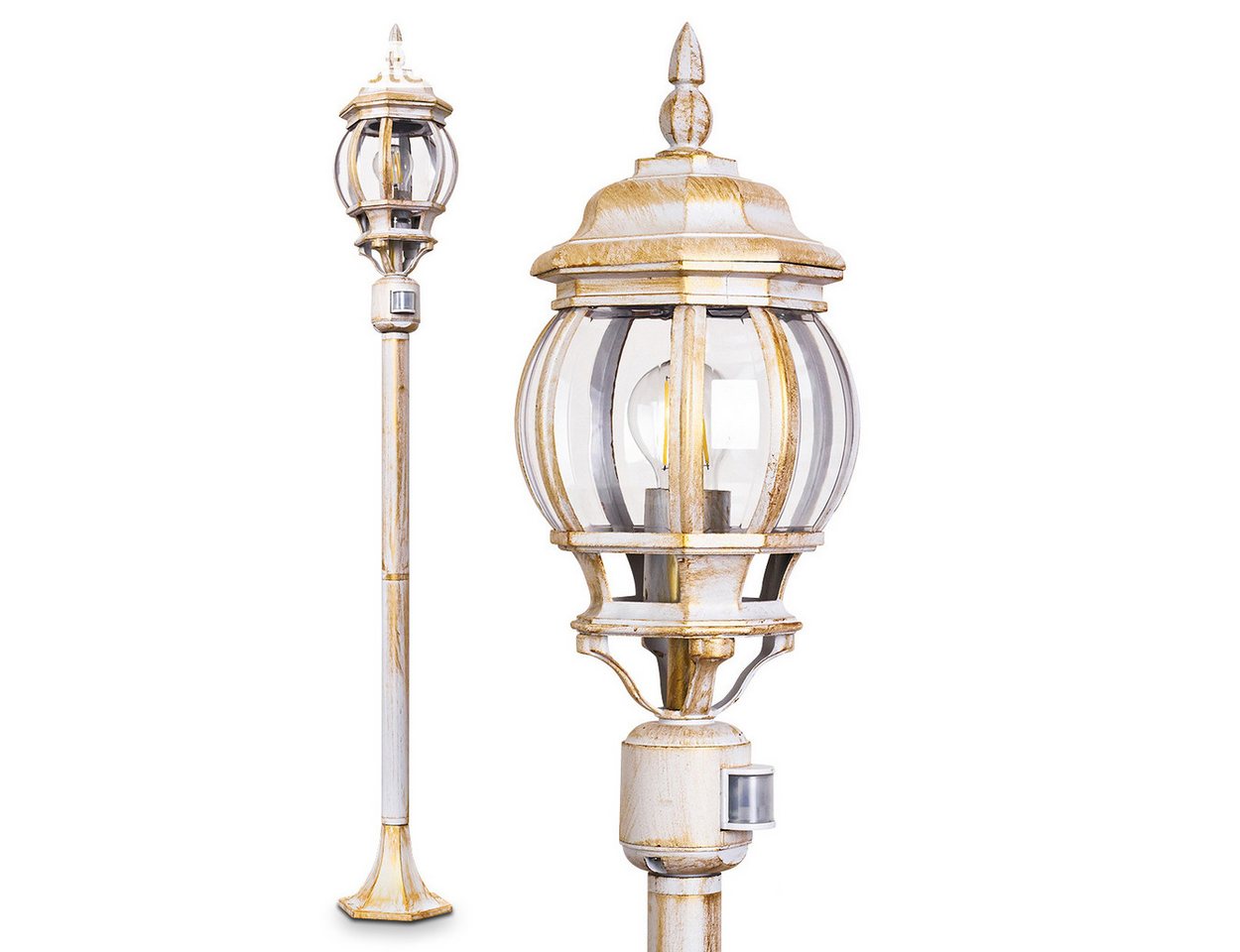 hofstein Außen-Stehlampe »Meyen« Außenleuchte, Aluguss in Weiß/Gold mit Kunststoff-Scheiben, ohne Leuchtmittel, Gartenlampe, E27, IP44 m. Bewegungsmelder hofstein Außen-Stehlampe »Meyen« Außenleuchte, Aluguss in Weiß/Gold mit Kunststoff-Scheiben, ohne Leuchtmittel, Gartenlampe, E27, IP44 m. Bewegungsmelder von hofstein