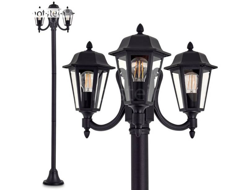 hofstein Außen-Stehlampe »Nurri« Außenleuchte Kandelaber in antikem Look, ohne Leuchtmittel, Aluguss in Schwarz matt mit Milchglas-Scheiben, 3-armig, E27, IP44 von hofstein