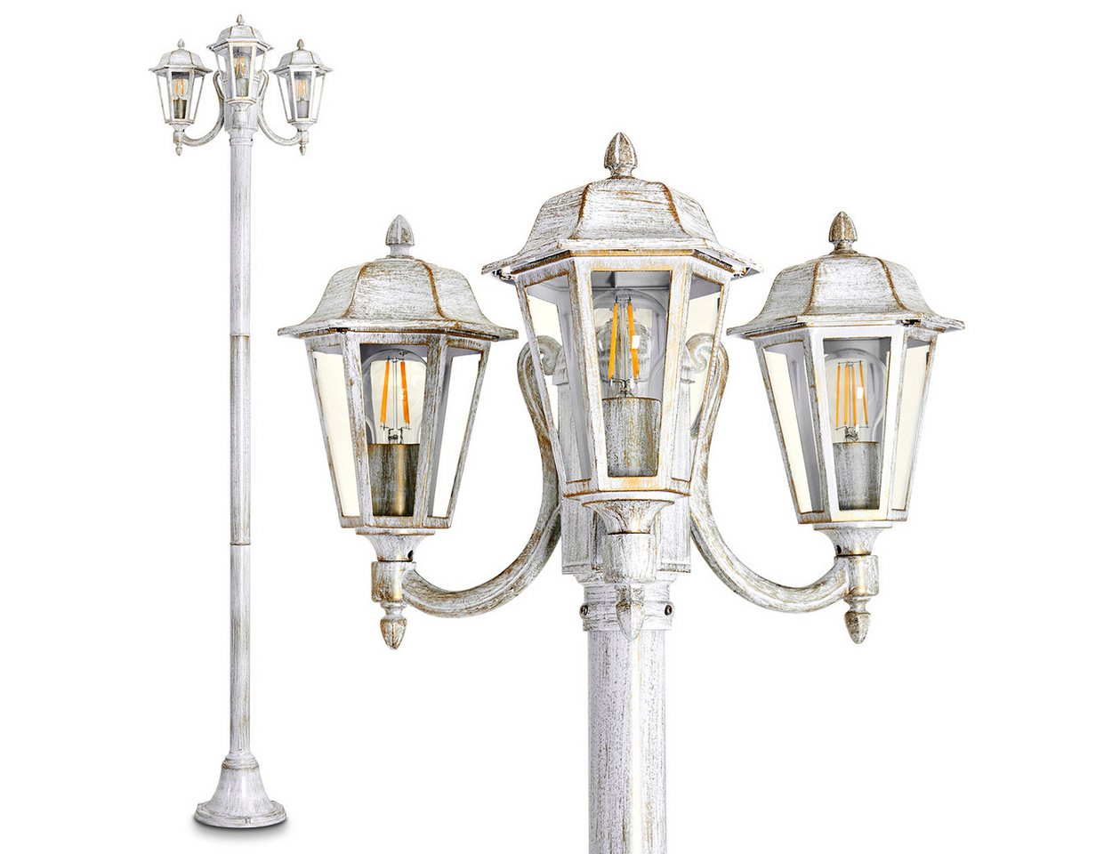 hofstein Außen-Stehlampe »Parco« Außenleuchte Kandelaber in antikem Look, ohne Leuchtmittel, Aluguss in Weiß/Gold mit Milchglas-Scheiben, 3-armig, E27, IP44 hofstein Außen-Stehlampe »Parco« Außenleuchte Kandelaber in antikem Look, ohne Leuchtmittel, Aluguss in Weiß/Gold mit Milchglas-Scheiben, 3-armig, E27, IP44 von hofstein