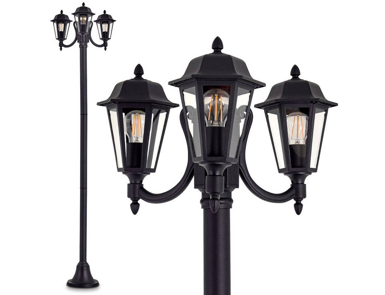 hofstein Außen-Stehlampe »Parco« Außenleuchte Kandelaber in antikem Look, ohne Leuchtmittel, Aluguss in Schwarz matt mit Milchglas-Scheiben, 3-armig, E27, IP44 von hofstein
