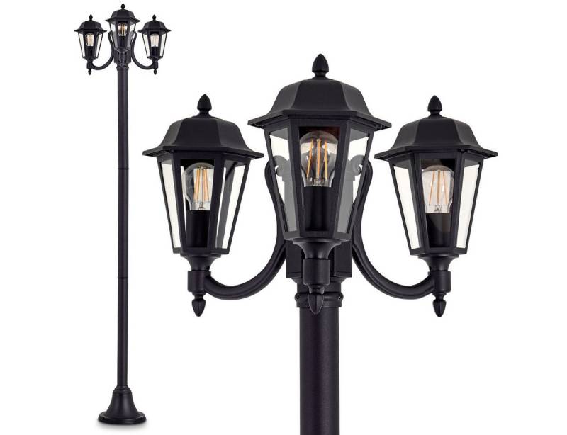 hofstein Außen-Stehlampe »Parco« Außenleuchte Kandelaber in antikem Look, ohne Leuchtmittel, Aluguss in Schwarz matt mit Milchglas-Scheiben, 3-armig, E27, IP44 von hofstein