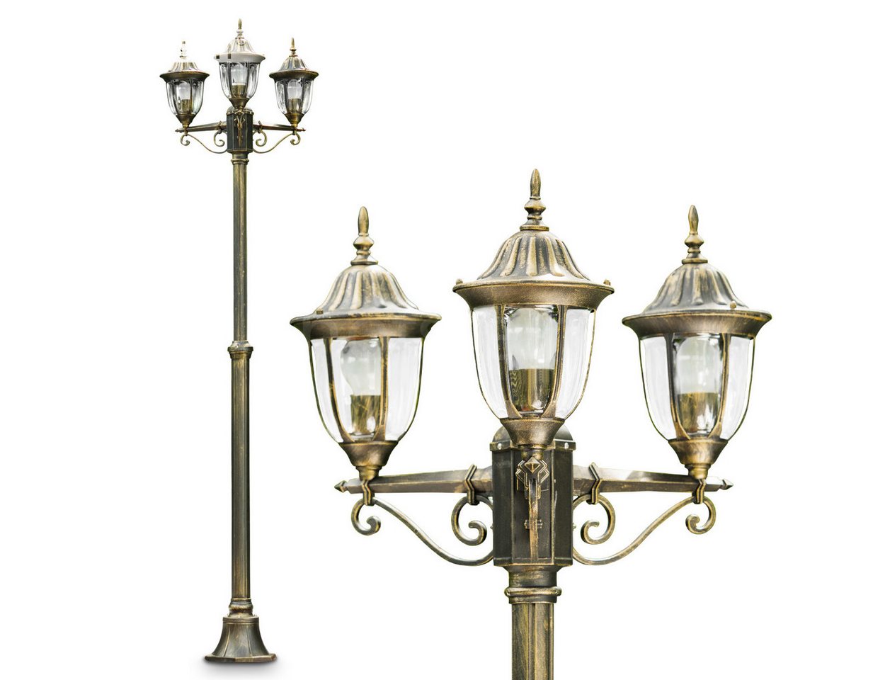 hofstein Außen-Stehlampe »Poggi« Außenleuchte Kandelaber in antikem Look, ohne Leuchtmittel, Aluguss in Schwarz/Gold mit Klarglas-Scheiben, 3-armig, E27, IP44 hofstein Außen-Stehlampe »Poggi« Außenleuchte Kandelaber in antikem Look, ohne Leuchtmittel, Aluguss in Schwarz/Gold mit Klarglas-Scheiben, 3-armig, E27, IP44 von hofstein