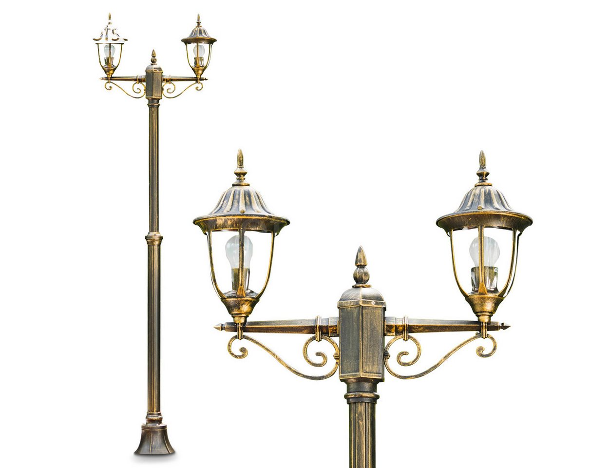 hofstein Außen-Stehlampe »Poggi« Außenleuchte Kandelaber in antikem Look, ohne Leuchtmittel, Aluguss in Schwarz/Gold mit Klarglas-Scheiben, 2-armig, E27, IP44 hofstein Außen-Stehlampe »Poggi« Außenleuchte Kandelaber in antikem Look, ohne Leuchtmittel, Aluguss in Schwarz/Gold mit Klarglas-Scheiben, 2-armig, E27, IP44 von hofstein