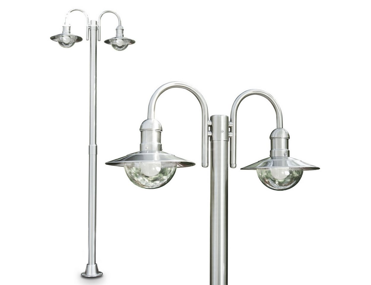 hofstein Außen-Stehlampe »Verna« Außenleuchte Kandelaber aus Edelstahl in modernem Design, ohne Leuchtmittel, mit Lampenschirmen aus Glas, 2-armige Wegeleuchte 200cm,mit E27,IP44 hofstein Außen-Stehlampe »Verna« Außenleuchte Kandelaber aus Edelstahl in modernem Design, ohne Leuchtmittel, mit Lampenschirmen aus Glas, 2-armige Wegeleuchte 200cm,mit E27,IP44 von hofstein
