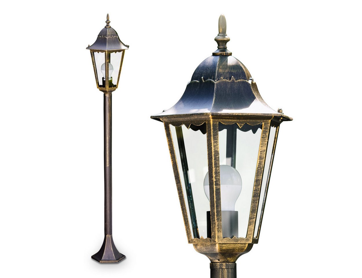 hofstein Außen-Stehlampe »Viano« Außenleuchte, Aluguss in Braun/Gold mit Milchglas-Scheiben, ohne Leuchtmittel, Wegeleuchte 122cm, Retro/Vintage Gartenlampe, E27, IP44in antikem Look hofstein Außen-Stehlampe »Viano« Außenleuchte, Aluguss in Braun/Gold mit Milchglas-Scheiben, ohne Leuchtmittel, Wegeleuchte 122cm, Retro/Vintage Gartenlampe, E27, IP44in antikem Look von hofstein