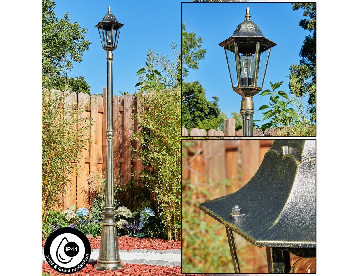 hofstein Außen-Stehlampe Wegeleuchte aus Metall/Glas in Braun-Goldfarben/Klar, ohne Leuchtmittel, Stehleuchte, Gartenbeleuchtung IP44, 1x E27, ohne Leuchtmittel von hofstein