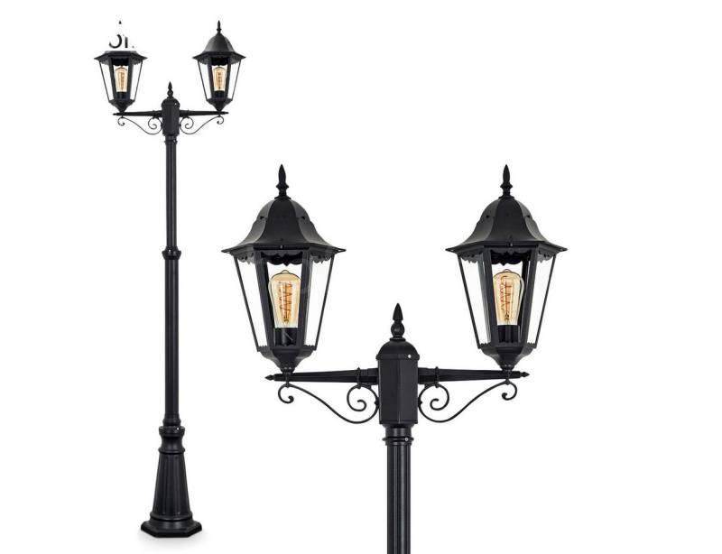 hofstein Außen-Stehlampe Wegeleuchte aus Metall/Glas in Schwarz/Klar, ohne Leuchtmittel, Kandelaber, Gartenbeleuchtung IP44, 2x E27, ohne Leuchtmittel von hofstein