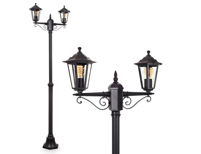 hofstein Außen-Stehlampe Wegeleuchte aus Metall/Glas in Schwarz/Klar, ohne Leuchtmittel, Kandelaber, Gartenbeleuchtung IP44, 2xE27, ohne Leuchtmittel von hofstein