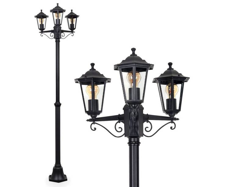 hofstein Außen-Stehlampe Wegeleuchte aus Metall/Glas in Schwarz/Klar, ohne Leuchtmittel, Kandelaber, Gartenbeleuchtung IP44, 3xE27, ohne Leuchtmittel von hofstein
