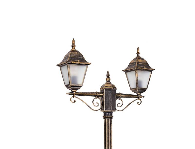 hofstein Außen-Stehlampe Wegeleuchte aus Metall/Glas in Schwarz-Goldfarben/Milchglas, ohne Leuchtmittel, Kandelaber, Gartenbeleuchtung IP44, 2x E27, ohne Leuchtmittel von hofstein