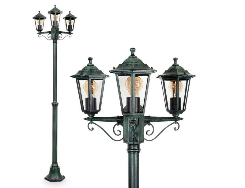 hofstein Außen-Stehlampe Wegeleuchte aus Metall/Glas in Schwarz-Grün/Klar, ohne Leuchtmittel, Kandelaber, Gartenbeleuchtung IP44, 3xE27, ohne Leuchtmittel von hofstein