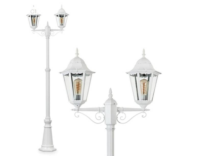 hofstein Außen-Stehlampe Wegeleuchte aus Metall/Glas in Weiß/Klar, ohne Leuchtmittel, Kandelaber, Gartenbeleuchtung IP44, 2x E27, ohne Leuchtmittel von hofstein
