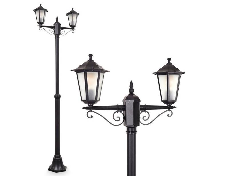 hofstein Außen-Stehlampe Wegeleuchte aus Metall/Milchglas in Schwarz/Weiß, ohne Leuchtmittel, Kandelaber, Gartenbeleuchtung IP44, 2xE27, ohne Leuchtmittel von hofstein