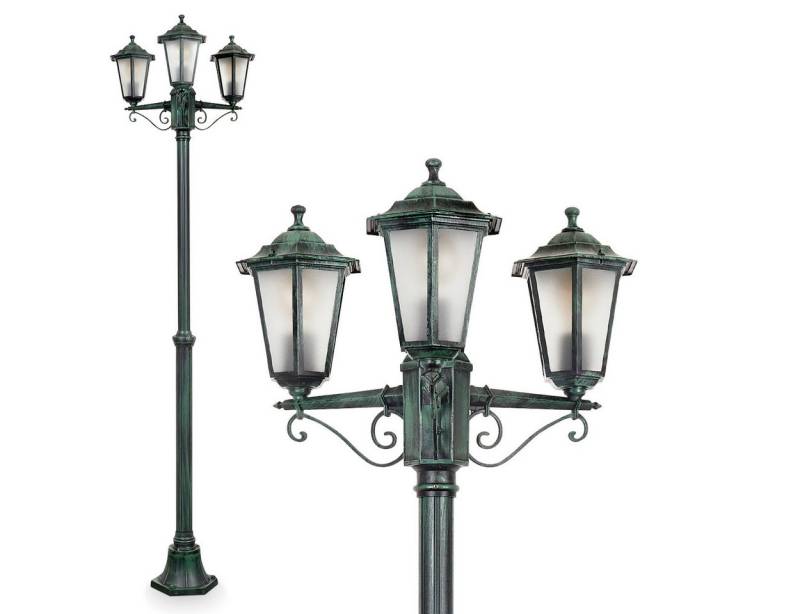 hofstein Außen-Stehlampe Wegeleuchte aus Metall/Milchglas in Schwarz-Grün/Weiß, ohne Leuchtmittel, Kandelaber, Gartenbeleuchtung IP44, 3xE27, ohne Leuchtmittel von hofstein