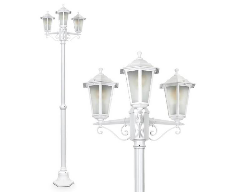 hofstein Außen-Stehlampe Wegeleuchte aus Metall/Milchglas in Weiß, ohne Leuchtmittel, Kandelaber, Gartenbeleuchtung IP44, 3xE27, ohne Leuchtmittel von hofstein