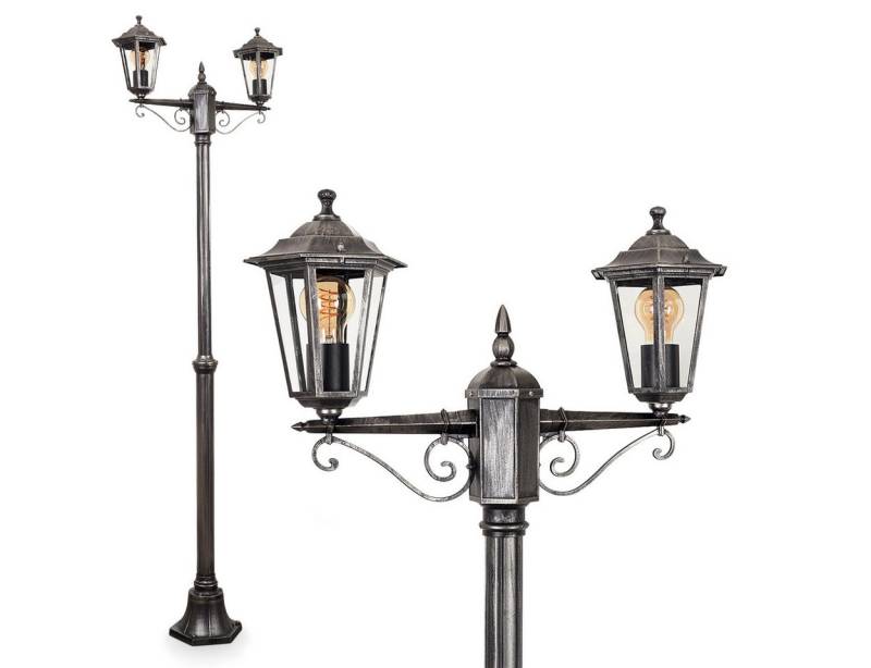 hofstein Außen-Stehlampe Wegeleuchte aus Metall/Glas in Schwarz-Silber/Klar, ohne Leuchtmittel, Kandelaber, Gartenbeleuchtung IP44, 2x E27 von hofstein