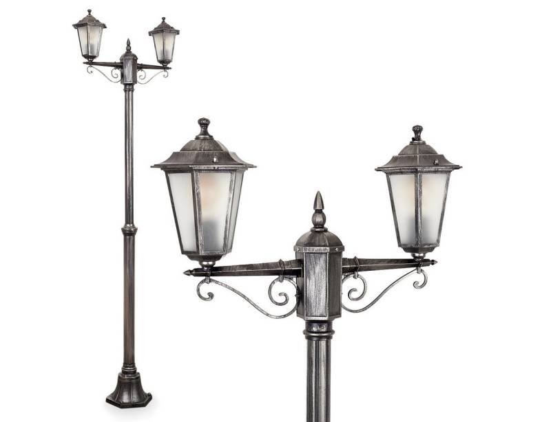 hofstein Außen-Stehlampe Wegeleuchte aus Metall/Glas in Schwarz-Silber/Klar, ohne Leuchtmittel, Kandelaber, Gartenbeleuchtung IP44, 3x E27 von hofstein