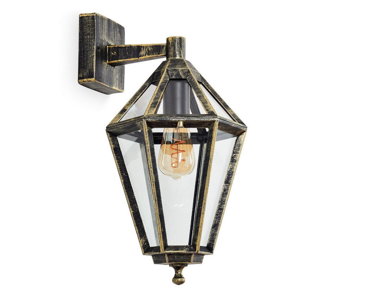 hofstein Außen-Wandleuchte Außenwandlampe aus Metall/Glas in Schwarz/Goldfarben/Klar, ohne Leuchtmittel von hofstein