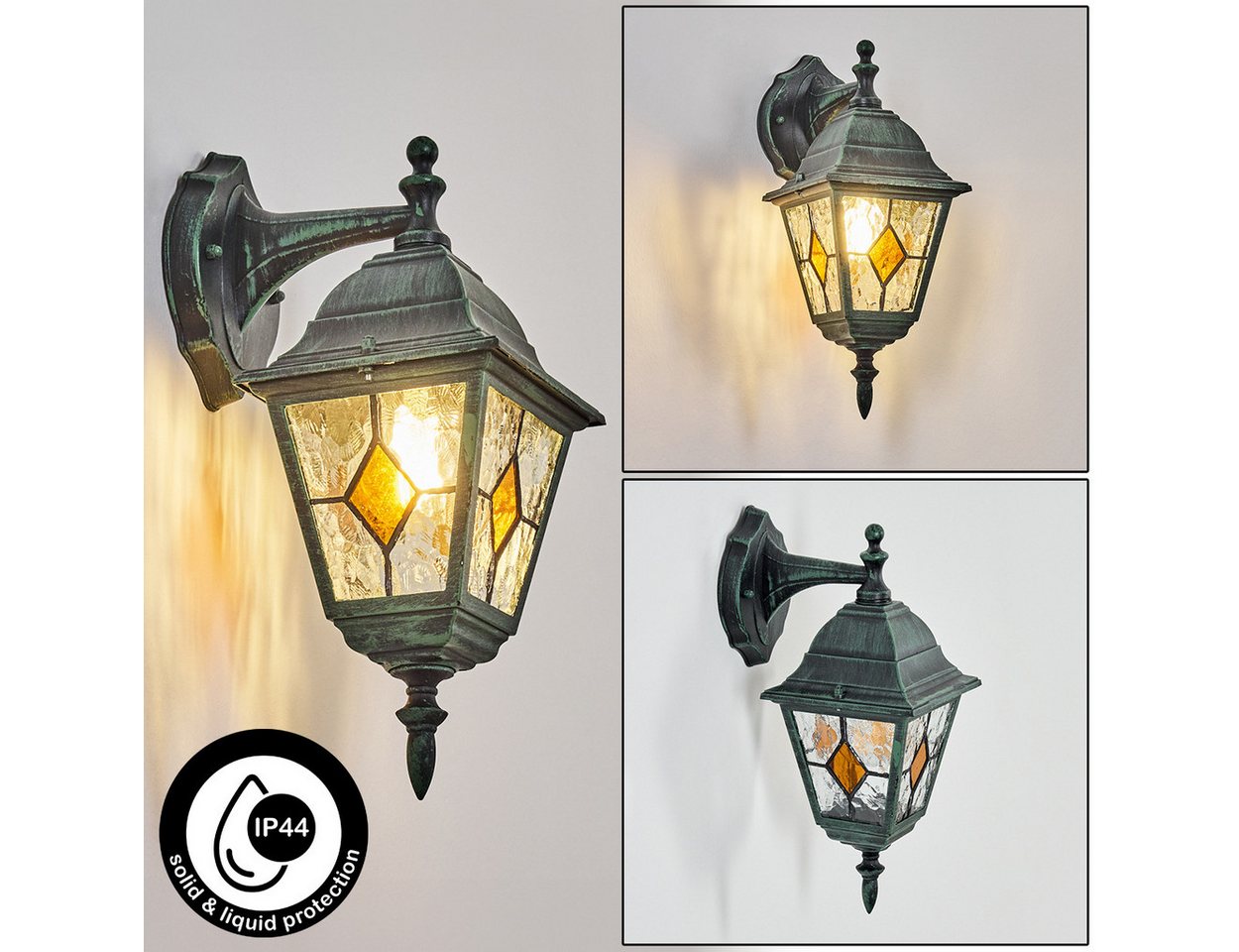 hofstein Außen-Wandleuchte Außenwandlampe aus Metall/Glas in Schwarz/Grün/Klar/Orange, Wandleuchte außen im Vintage/Antik/Landhaus-Design, E27, IP44 von hofstein