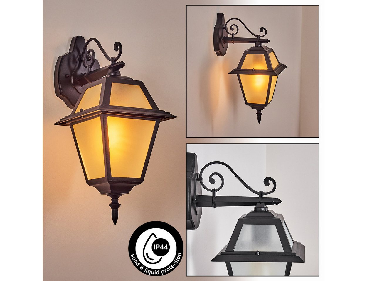 hofstein Außen-Wandleuchte Außenwandlampe aus Metall/Glas in Schwarz/Klar, ohne Leuchtmittel, Wandleuchte außen im Vintage/Antik/Landhaus-Design, E27, IP44 von hofstein