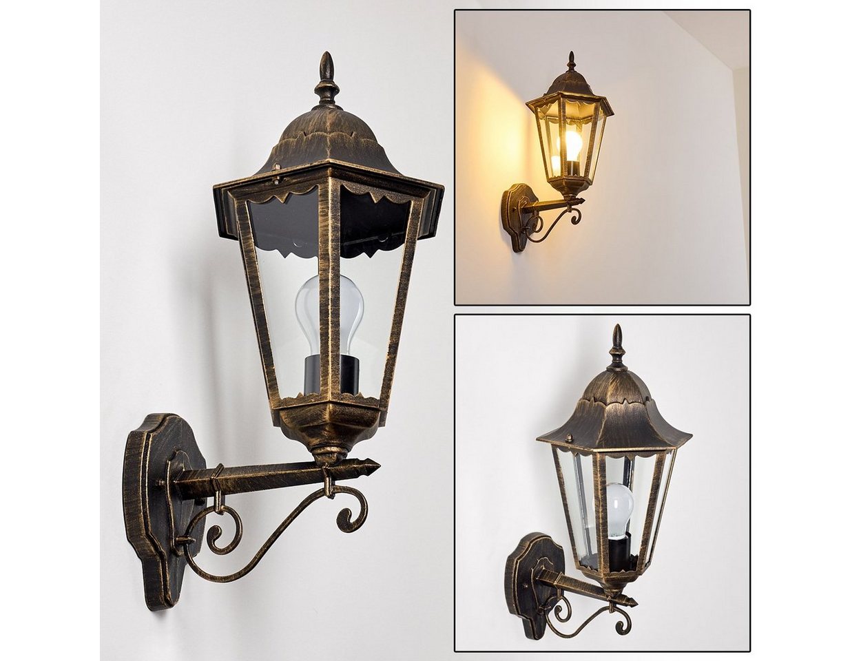 hofstein Außen-Wandleuchte »Viano« Außenwandlampe, Aluguss Braun/Gold, Milchglas-Scheiben, ohne Leuchtmittel, m. E27, Außenleuchte aufwärts von hofstein