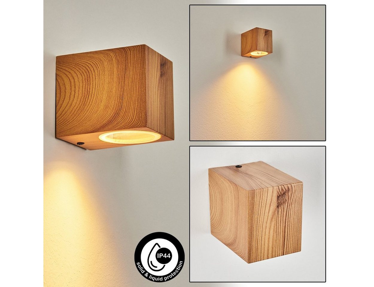 hofstein Außen-Wandleuchte moderne Außenlampe aus Aluminium/Glas in Holzoptik/Braun/Klar, ohne Leuchtmittel, Wandlampe für außen mit tollem Lichteffekt, Höhe 8 cm, IP44, 1 x GU10 von hofstein