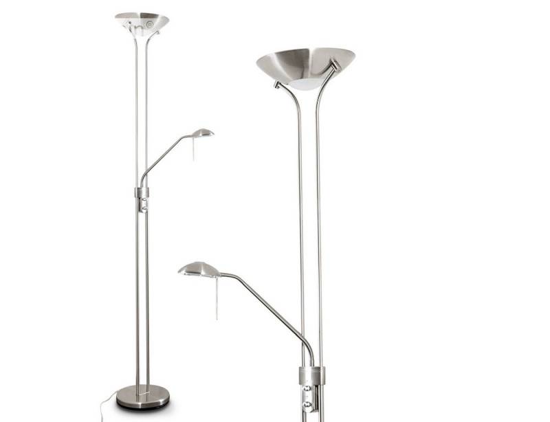hofstein Deckenfluter »Roppa« dimmbare Stehleuchte aus Metall in Nickel-matt, 3000 Kelvin, Stehleuchte Drehdimmer, 1600 Lumen, 480 Lumen, verstellbarer Lesearm von hofstein