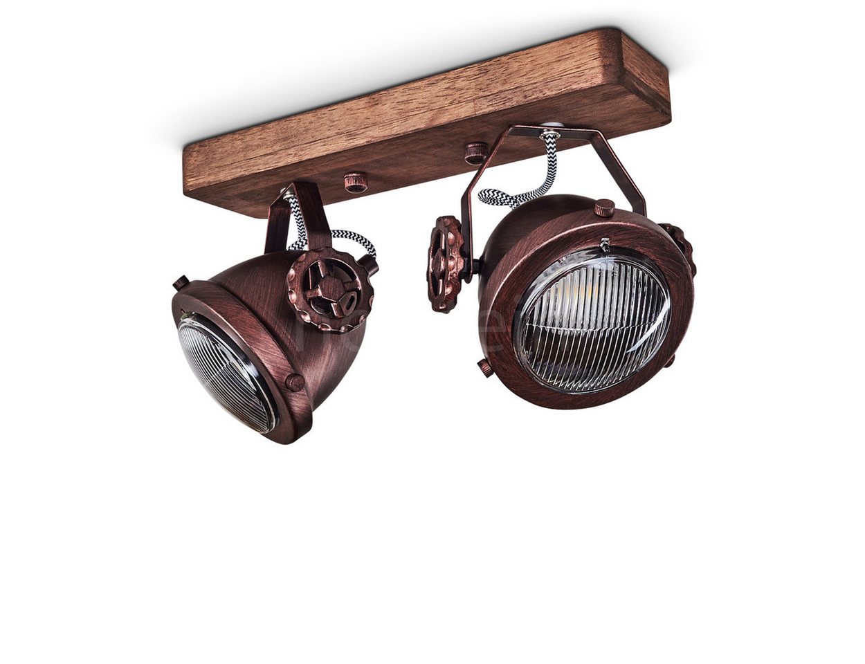 hofstein Deckenleuchte »Biati« Zimmerlampe in Metall und Holz in Braun und Rost, Glasschirm, ohne Leuchtmittel, Spots sind dreh-/schwenkbar, 2xGU10 max. 50 Watt von hofstein