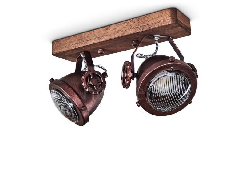 hofstein Deckenleuchte »Biati« Zimmerlampe in Metall und Holz in Braun und Rost, Glasschirm, ohne Leuchtmittel, Spots sind dreh-/schwenkbar, 2xGU10 max. 50 Watt von hofstein