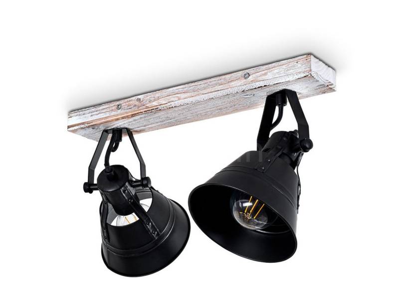 hofstein Deckenleuchte »Croce« verstellbare Deckenlampe aus Metall/Holz in Schwarz, ohne Leuchtmittel, Lampenschirme dreh-/schwenkbar, 2xE27, Spot im Retro Design von hofstein