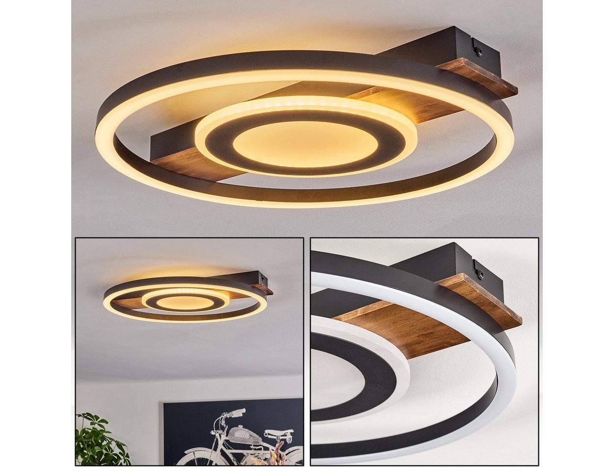 hofstein Deckenleuchte Deckenlampe aus Metall/Holz/Kunststoff in Schwarz/Dunkelbraun/Weiß, LED fest integriert, 3000 Kelvin, (38,5 cm), 22 Watt, 2900 Lumen, 3000 Kelvin von hofstein