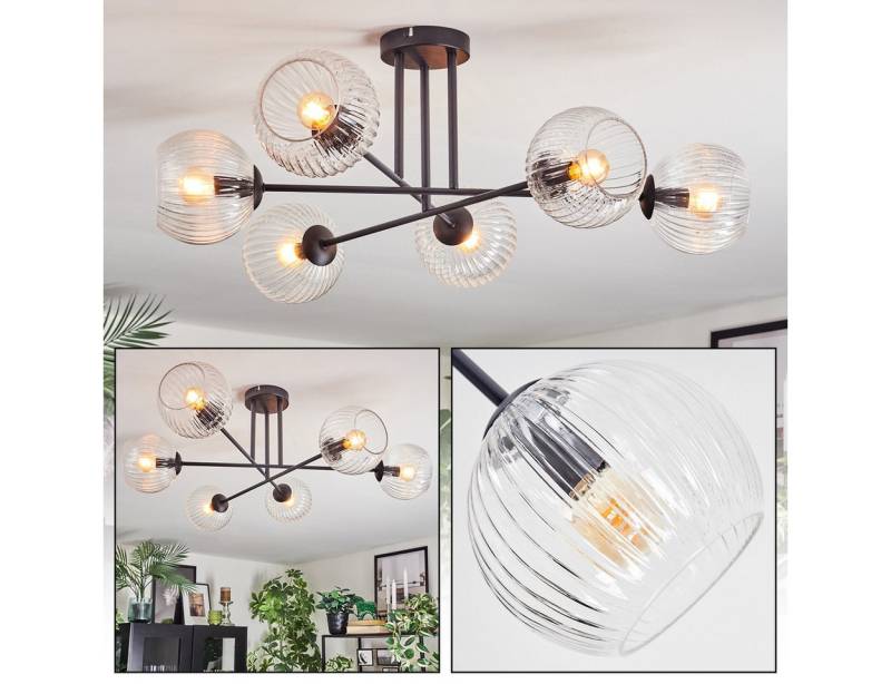 hofstein Deckenleuchte Deckenlampe aus Metall/Riffelglas in Schwarz/Klar, Deckenleuchte im Retro/Vintage-Design (Schirme Ø 15 cm), 6 x E14 von hofstein