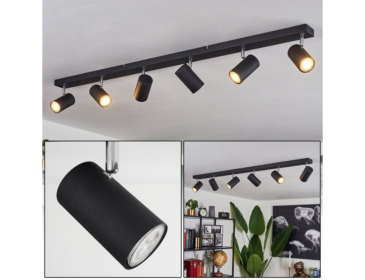 hofstein Deckenleuchte »Gambellara« moderne Deckenlampe aus Metal in Schwarz/Chromfarben, ohne Leuchtmittel, Leuchte im modernen Design mit drehbaren Schirmen, 6xGU10 von hofstein