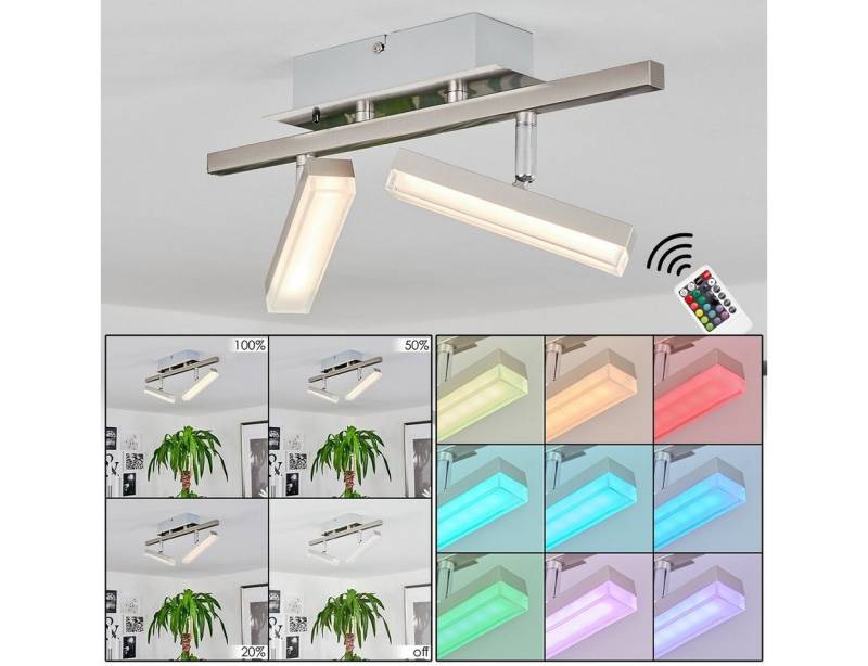 hofstein Deckenleuchte »Mandriagrande« dimmbare Deckenlampe, Metall/Kunststoff, Nickel-matt, 3000 Kelvin, Fernbedienung u. RGB Farbwechsler, LED, 640 Lumen, Weiß von hofstein