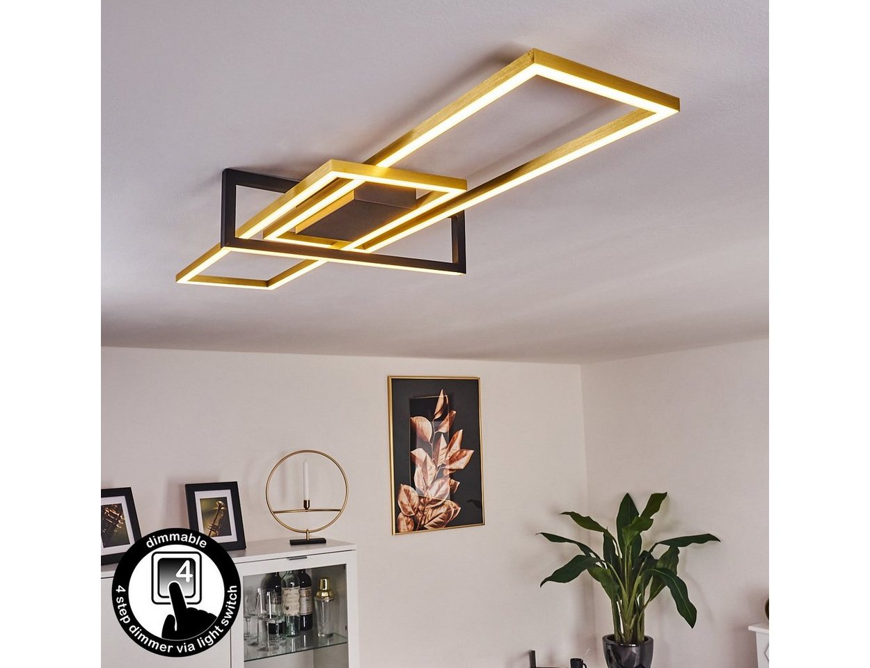 hofstein Deckenleuchte »Muina« Zimmerlampe aus Metall und Kunststoff in Schwarz/Weiß und Gold, 3000 Kelvin, über Lichtschalter in 3 Stufen dimmbar, 1xLED 34 Watt, max. 3900 Lumen von hofstein