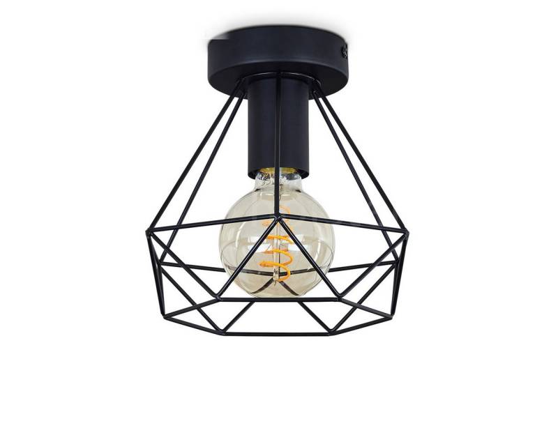 hofstein Deckenleuchte »Ozieri« 1-flammige Deckenlampe aus Metall in Schwarz, ohne Leuchtmittel, Vintage Look Deckenlampe mit Metallschirm Käfig und Lichteffekt, 1xE27 von hofstein