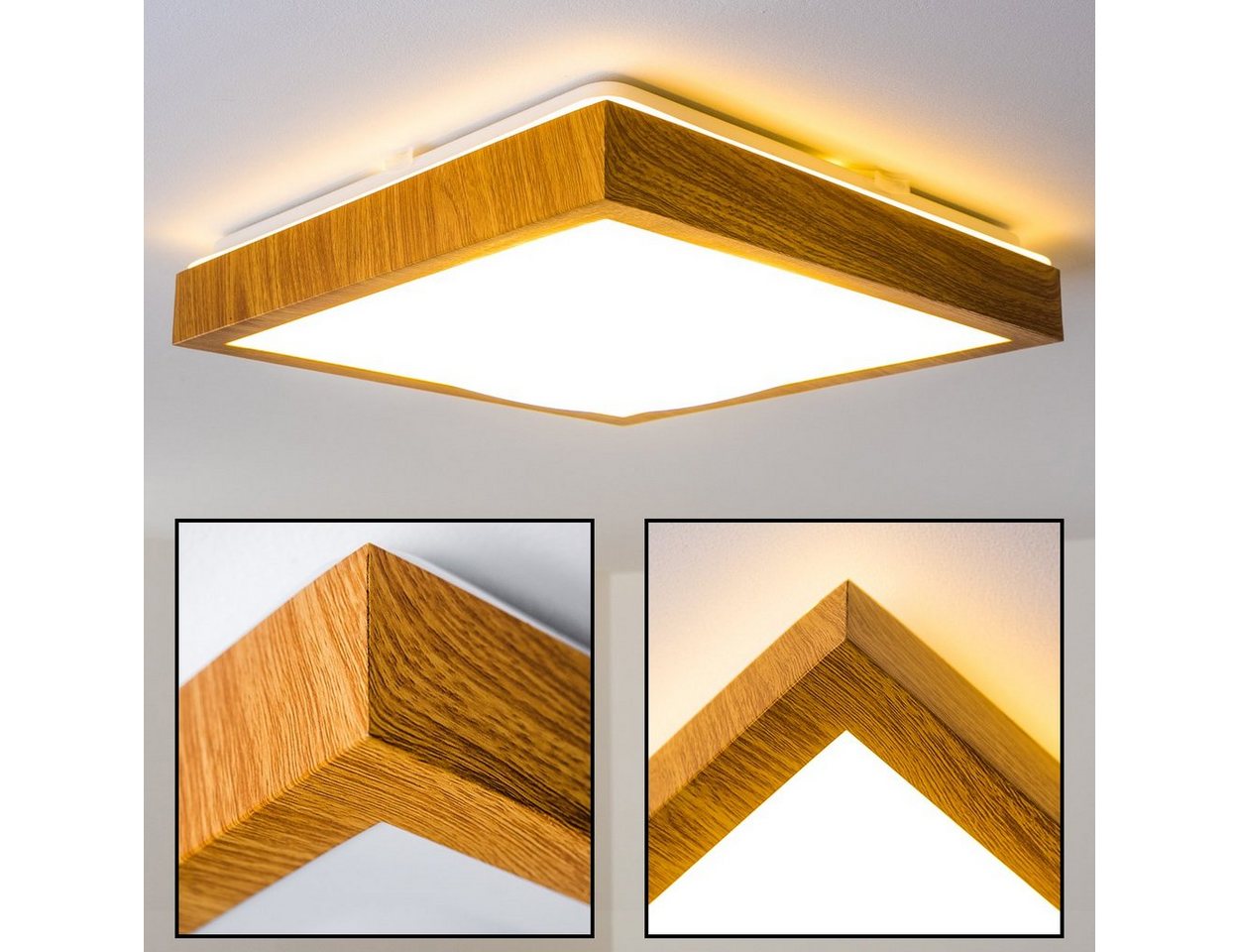 hofstein Deckenleuchte »Rosola« eckige aus Metall in moderner Holz-Optik, 3000 Kelvin, 18 Watt, 1380 Lumen, IP44, auch für das Badezimmer geeignet von hofstein